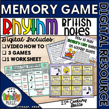 Preview of British Music Notes/Rhythm 1 Matching Game |Distance Learning