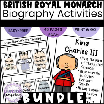 Preview of British Royal Monarch Biography Activities Bundle for Kindergarten & 1st Grade