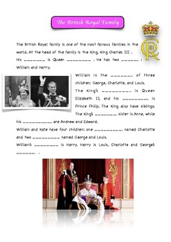 Preview of British Royal family flash cards and worksheet