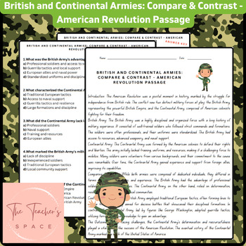 Preview of British and Continental Armies: Compare & Contrast - American Revolution Passage