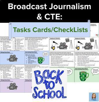 Preview of Broadcast Journalism & CTE Media Task Cards & Checklists Great Review 4 BTS