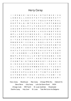 Broadcaster Harry Caray Crossword Puzzle and Word Search Bell Ringer