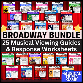 Preview of Broadway Bundle → 25 Musical Theatre Viewing Guides & Response Worksheets