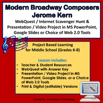 Preview of Broadway Composers - Jerome Kern WebQuest & Presentation | Distance Learning