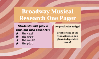 Preview of Broadway Musical One Pager- Print and Go!