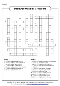 Preview of NEW! Broadway Musicals Crossword Puzzle