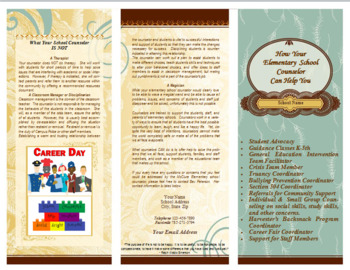 Preview of Counselor's Job Brochure Publisher Format Editable Excellent parent Resource