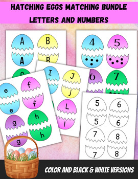 Preview of Broken Egg Hatching Halves Alphabet Letters and Number Matching Bundle