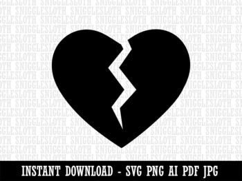Broken Heart Love Clipart Instant Digital Download AI PDF SVG PNG JPG Files