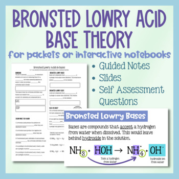 Preview of Bronsted Lowry Acid Base Theory Lesson and Guided Notes