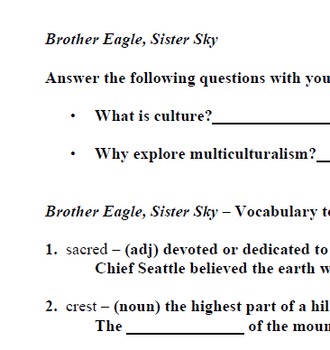 Preview of Brother Eagle, Sister Sky; Printables