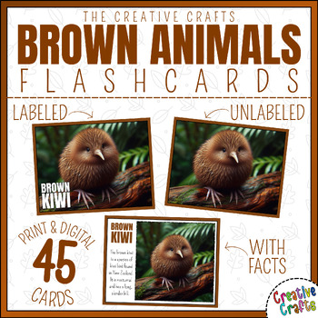 Preview of Brown Animals Labeled, Unlabeled & Fact Flashcards Print & Digital Resources