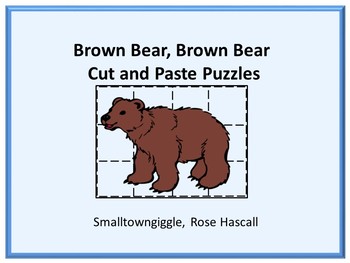 Preview of Brown Bear Brown Bear Activities Cut and Paste Picture Puzzles Cutting Practice
