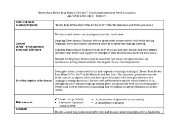 Preview of "Brown Bear, Brown Bear, What Do You See?" - CCSS Toddler Lesson Plan