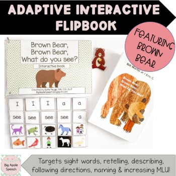 Preview of Brown Bear Adaptive Interactive Flip Book, Sight Words, Retell, SpEd, Speech