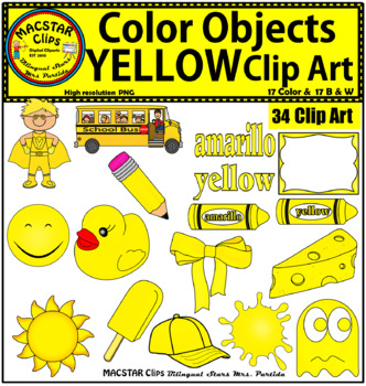 Download Yellow Color Objects Clip Art English & Spanish Personal and Commercial Use