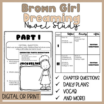 Preview of Brown Girl Dreaming | Novel Study | Printable | Independent Work Packet