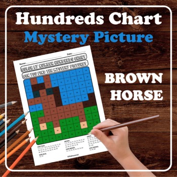 Preview of Brown Horse Hundreds Chart Mystery Picture No Prep Place Value Color by Number