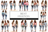 Brown Latino Asian Girl Best Friends and Sisters Watercolo