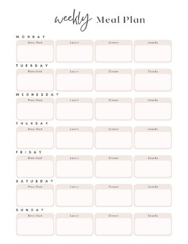 Preview of Brown White Weekly Meal Planner- Great of Students and Teachers!