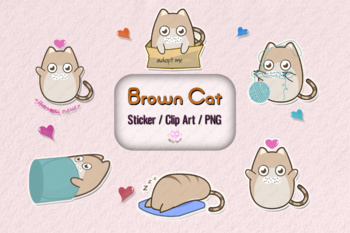 Preview of Brown cute Cat cartoon Sticker Clip art PNG