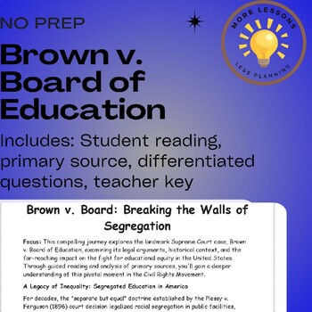 Preview of Brown v. Board of Education: Civil Rights Reading Comprehension Worksheet