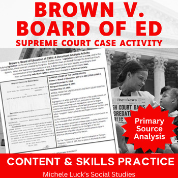 Preview of Brown v Board of Education Supreme Court Case Document Analysis Activity