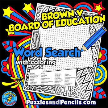 Preview of Brown v. Board of Education Word Search Puzzle & Coloring | Black History Month