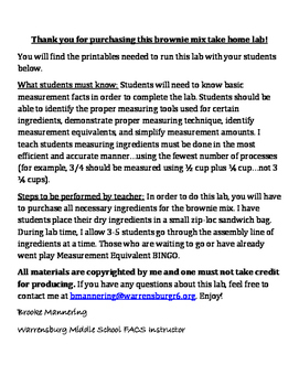 Preview of Brownie Mix Measuring Lab ~ A take home lab!