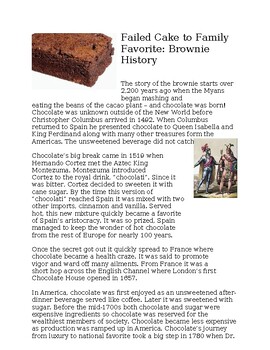 Preview of Brownie Recipe Handout includes the history of Brownie &recipe with pictures