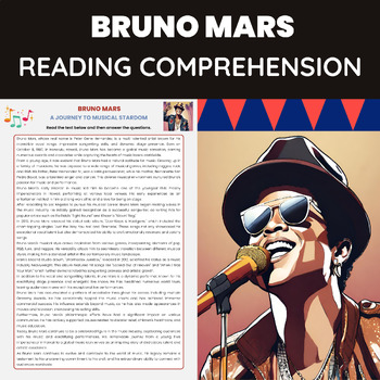Preview of Bruno Mars Filipino American Heritage Reading Comprehension Artist and Musician
