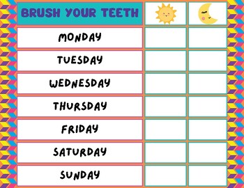 Preview of Brush Your Teeth Weekly Tracker Chart for Kids, Weekly Brushing Chart Printable