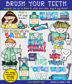 Preview of Brush your Teeth Clip Art for Kids, Dentist, Lost Tooth, Dental Health & Hygiene