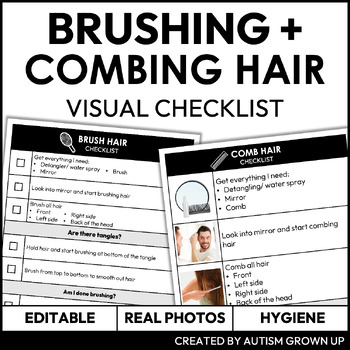 Preview of Brushing Hair + Combing Hair Visual Checklist | Task Analysis | Editable