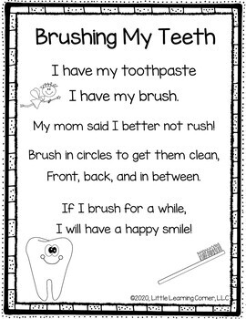 Preview of Brushing My Teeth Poem for Kids