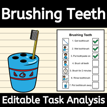 Preview of Brushing Teeth Task Analysis EDITABLE Visuals and Data Sheet for ABA Therapy