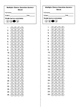 multiple choice answer sheet 1 200