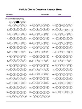 multiple choice answer sheet 1 200
