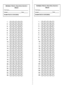 multiple choice answer sheet 1 20