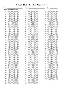 Preview of Bubble Answer sheet Template for Multiple choice Questions