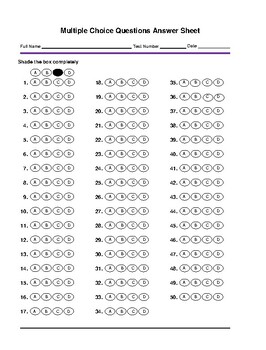 Preview of Bubble Answer sheet for Multiple choice Questions