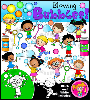 Preview of Bubble Blowing Clipart! - Black & White and Full Color. {Lilly Silly Billy}.
