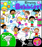 Bubble Blowing Clipart! - Black & White and Full Color. {L