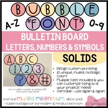 Preview of Bubble Font Solids | Bulletin Board A-Z Letters, 0-9 Numbers | Muted Rainbow