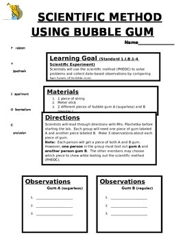 Preview of Scientific Method Bubble Gum, Bubble Gum