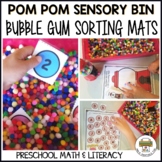 Pom Pom Sensory Bin Bubble Gum Math and Literacy Preschool