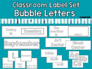 Preview of Bubble Letter Classroom Decor and Label Set (perfect for students to color!)