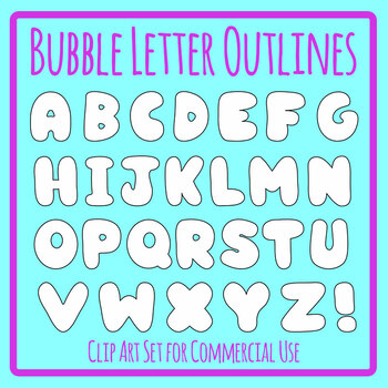 Bubble Letter Outlines - Alphabet White Filled Rounded Letter Clip Art