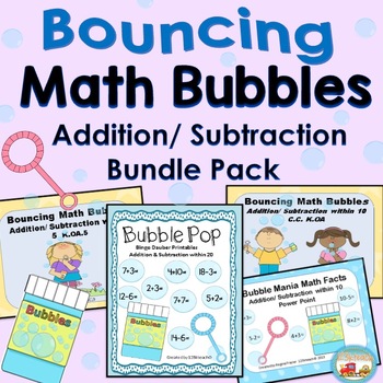 Preview of Addition & Subtraction Math Bundle Bubble Theme, Kindergarten-1st, 2nd grades