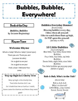 Preview of "Bubbles, Bubbles, Everywhere!" Infant & Toddler Lapsit Rhymes & Songs